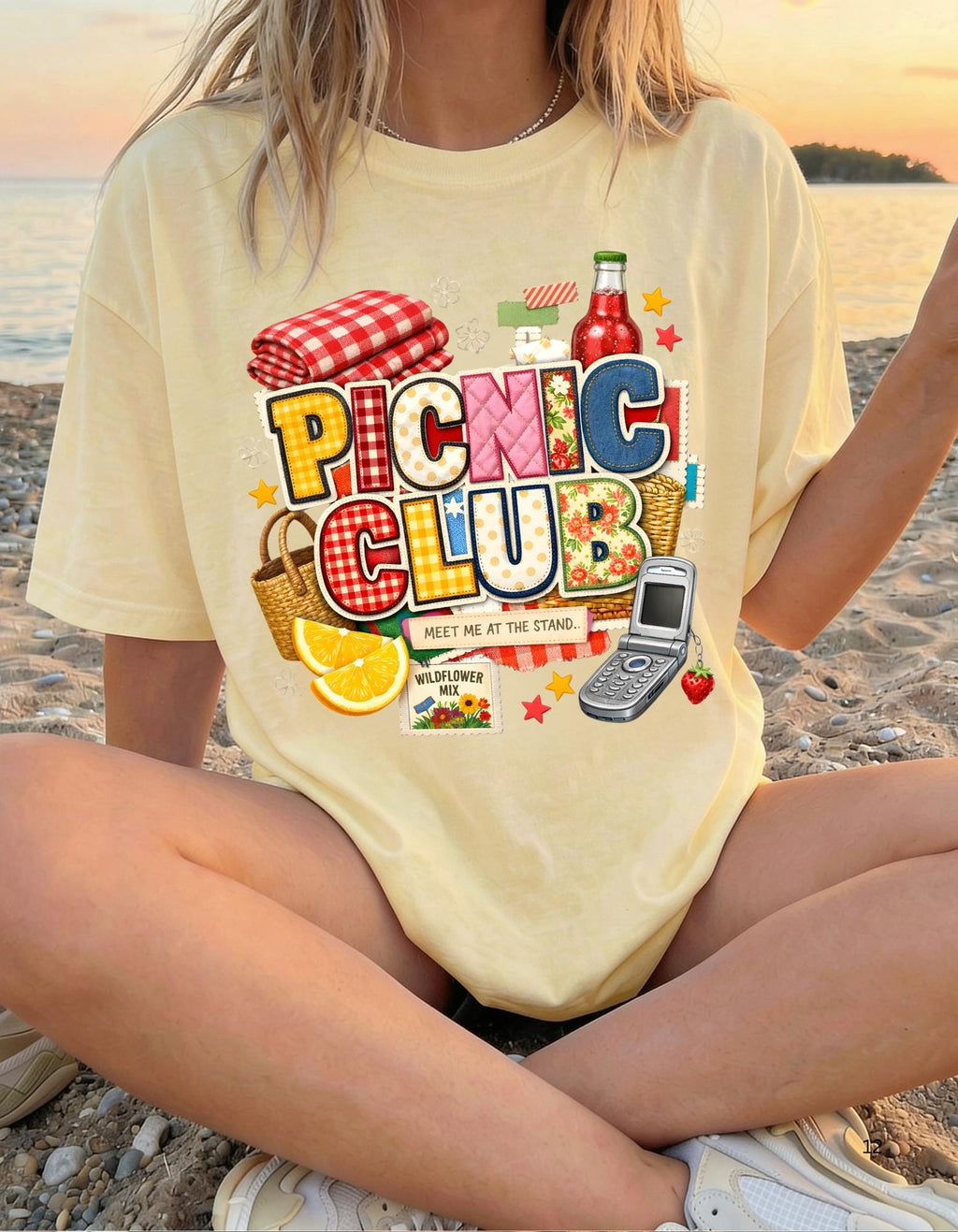 Picnic Club Graphic Tee | Gingham Basket Lemonade Summer Casual Wear