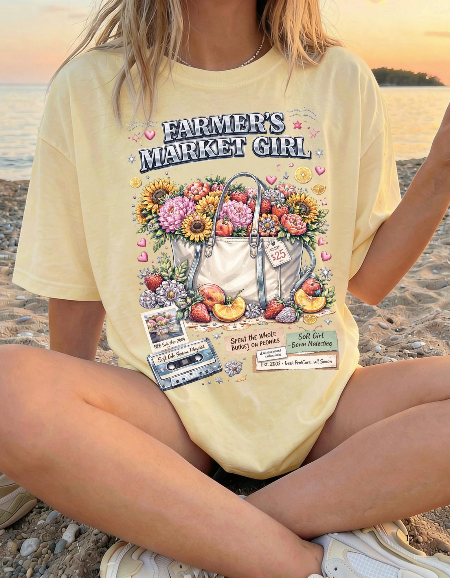 Farmers Market Girl T-Shirt | Rustic Sunflower Tote Design Country Farm Style Tee
