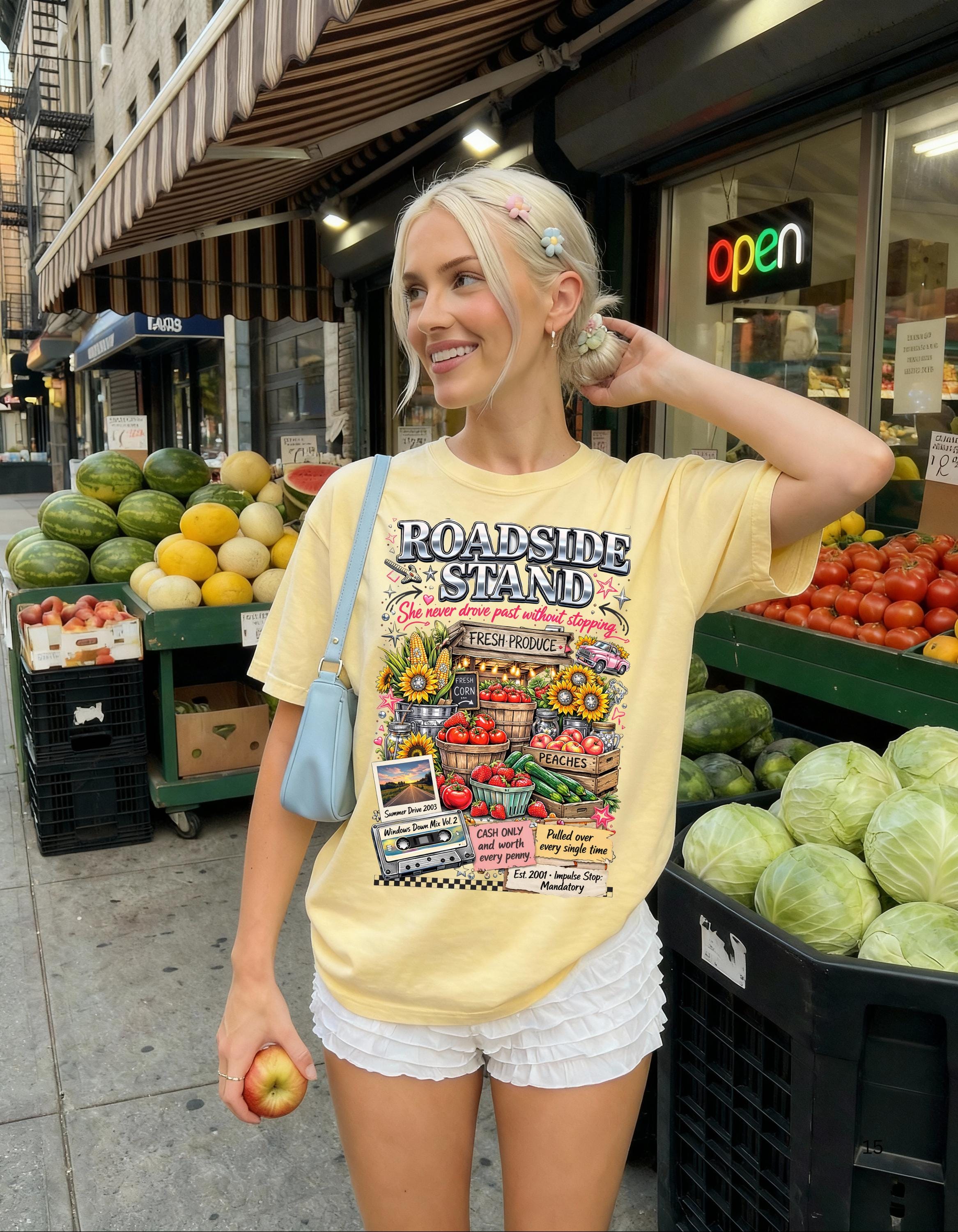 Roadside Stand Produce T-Shirt | Vintage Farmers Market Graphic Tee | Retro Country Style Unisex Shirt
