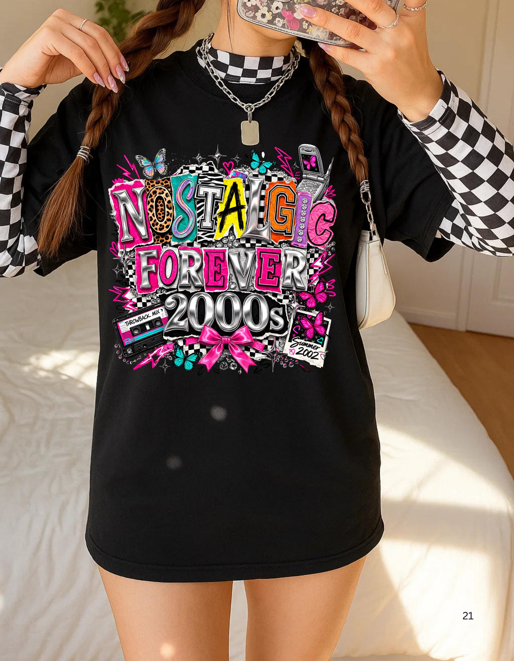 Y2K Nostalgic Graphic T-Shirt | 2000s Retro Cassette Phone Design Vintage Throwback Tee