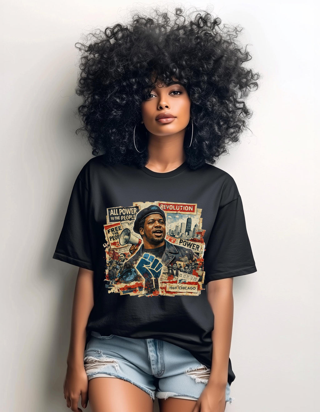 Black Power Fist Protest Collage T-Shirt | Chicago Revolution Artwork | Social Justice Activist Unisex Tee