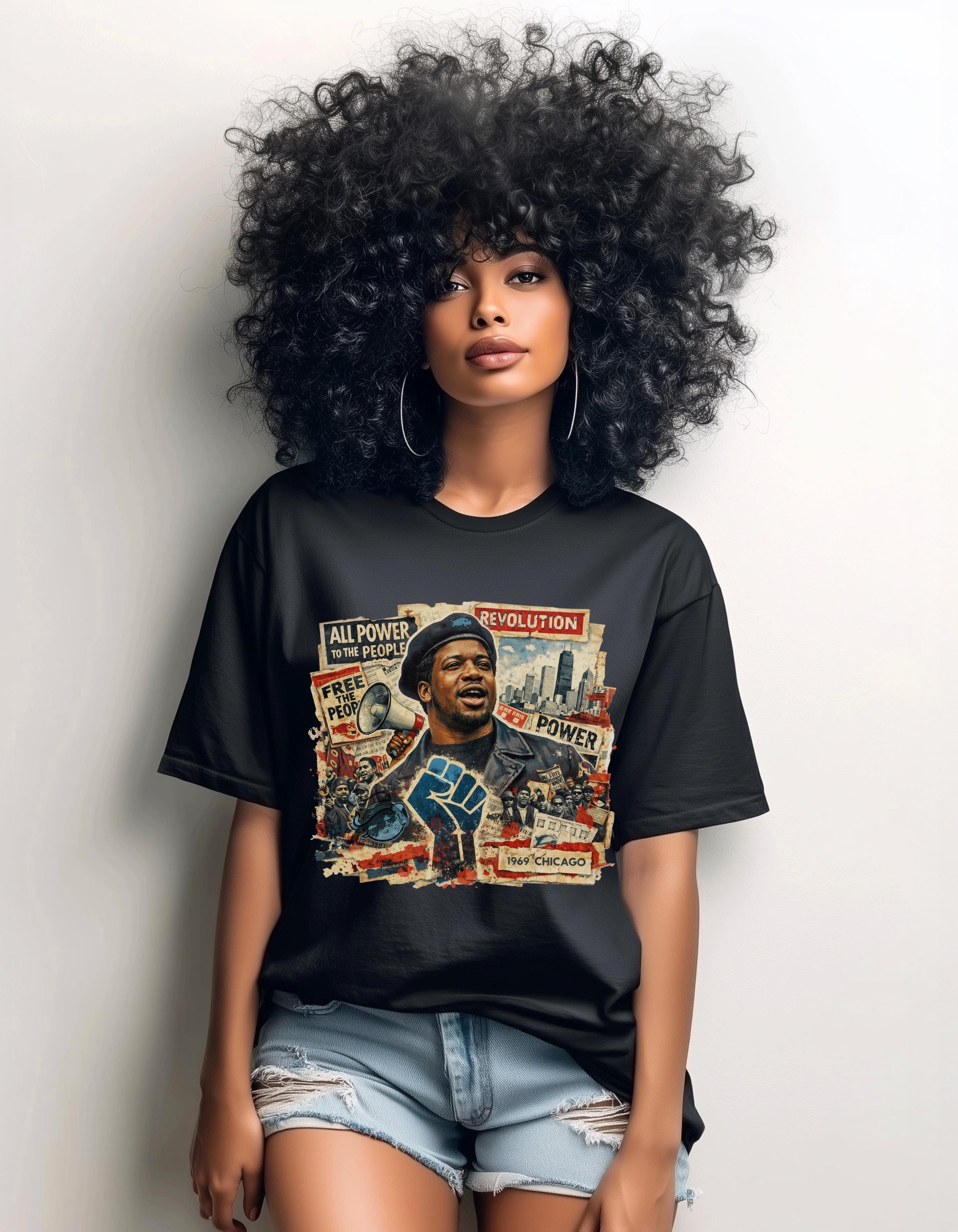 Black Power Fist Protest Collage T-Shirt | Chicago Revolution Artwork | Social Justice Activist Unisex Tee