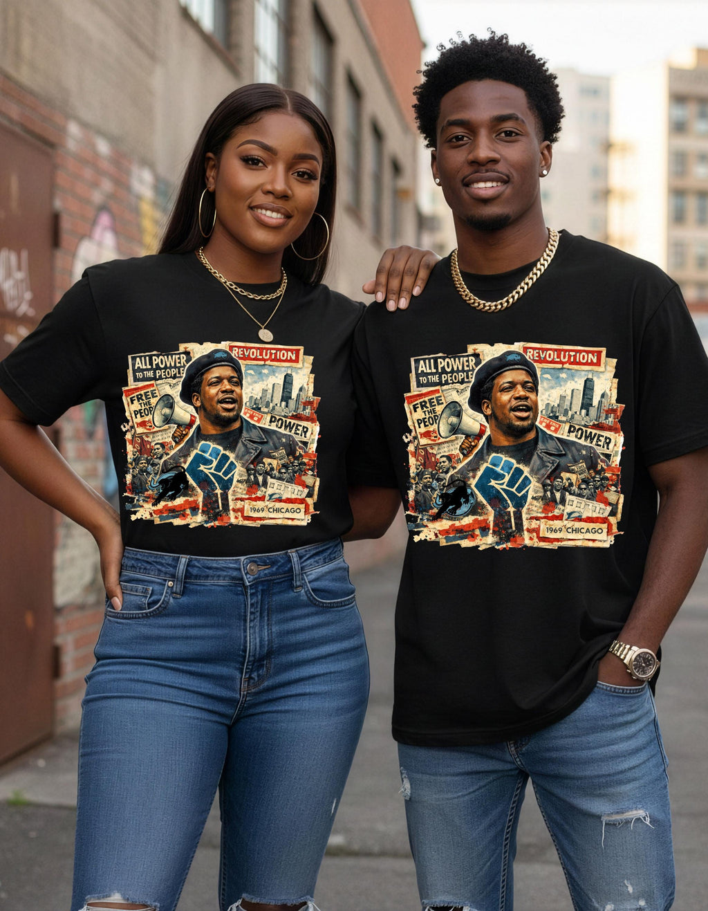 Black Power Fist Protest Collage T-Shirt | Chicago Revolution Artwork | Social Justice Activist Unisex Tee