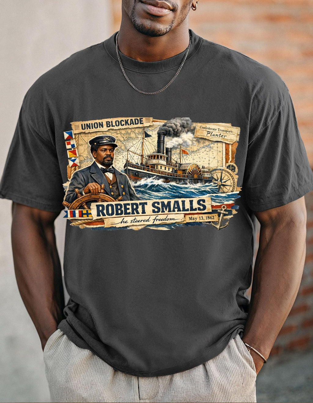 Robert Smalls Civil War Steamship Illustration T-Shirt Union Blockade Historic Figure Tee
