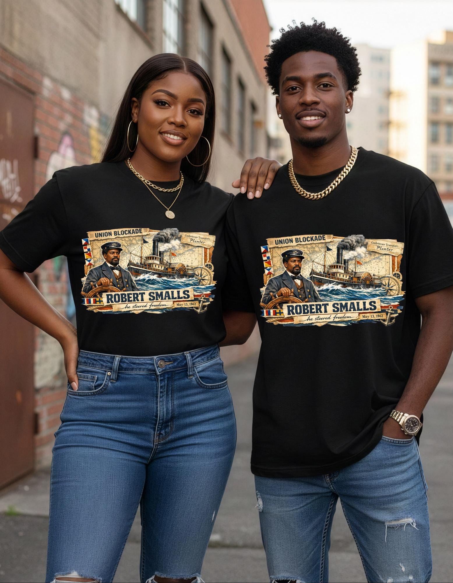 Robert Smalls Civil War Steamship Illustration T-Shirt Union Blockade Historic Figure Tee