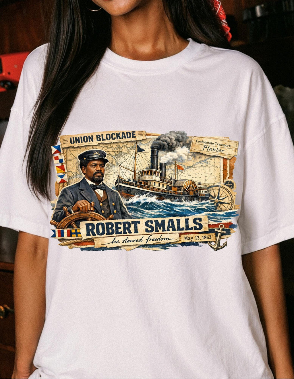 Robert Smalls Civil War Steamship Illustration T-Shirt Union Blockade Historic Figure Tee
