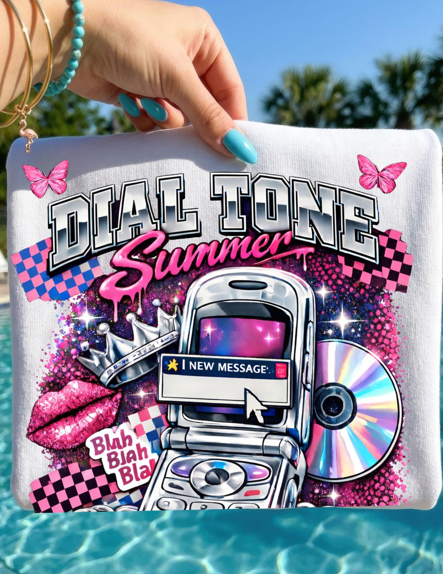 Retro Flip Phone Graphic T-Shirt | Y2K CD Checkerboard Tee