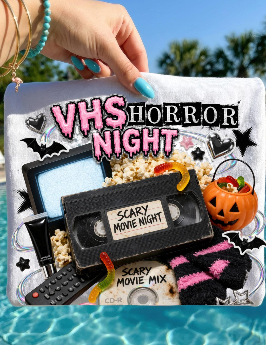 VHS Horror Night T-Shirt | Retro Cassette Skull Pumpkin Spooky Movie Art Halloween Tee