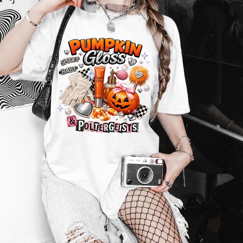 Pumpkin Gloss & Poltergeists Halloween T-Shirt | Spooky Lip Graphic Tee Ghost Fall Autumn Gift