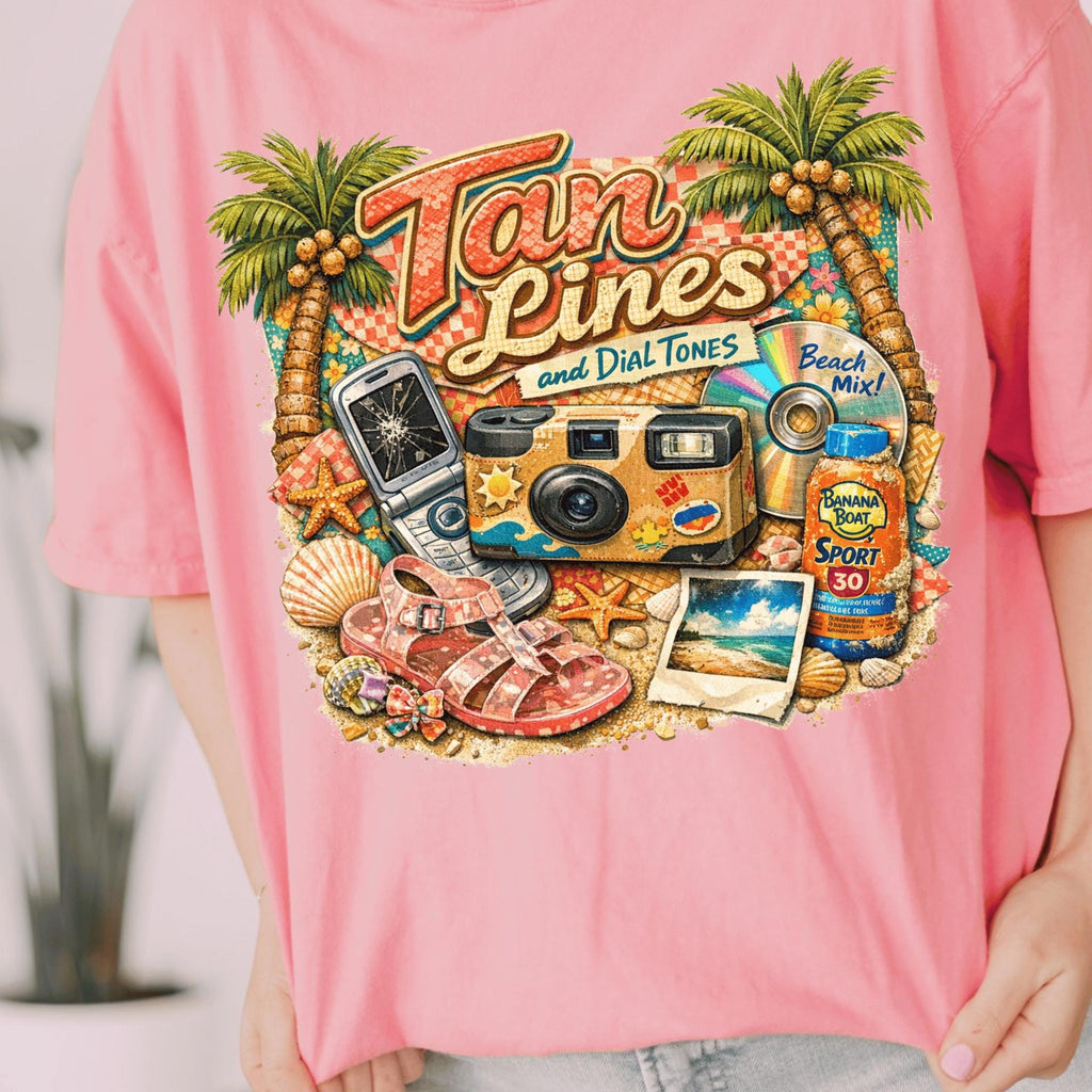 Tan Lines Retro Beach T-Shirt Vintage Camera Sunscreen Summer Vibes Vacation Tee