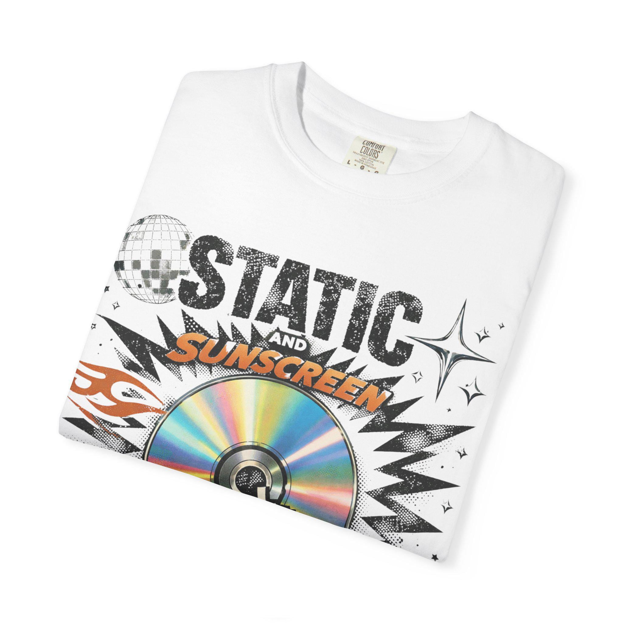 Static Sunscreen CD Graphic T-Shirt | Retro Cassette Vibe Band Tee