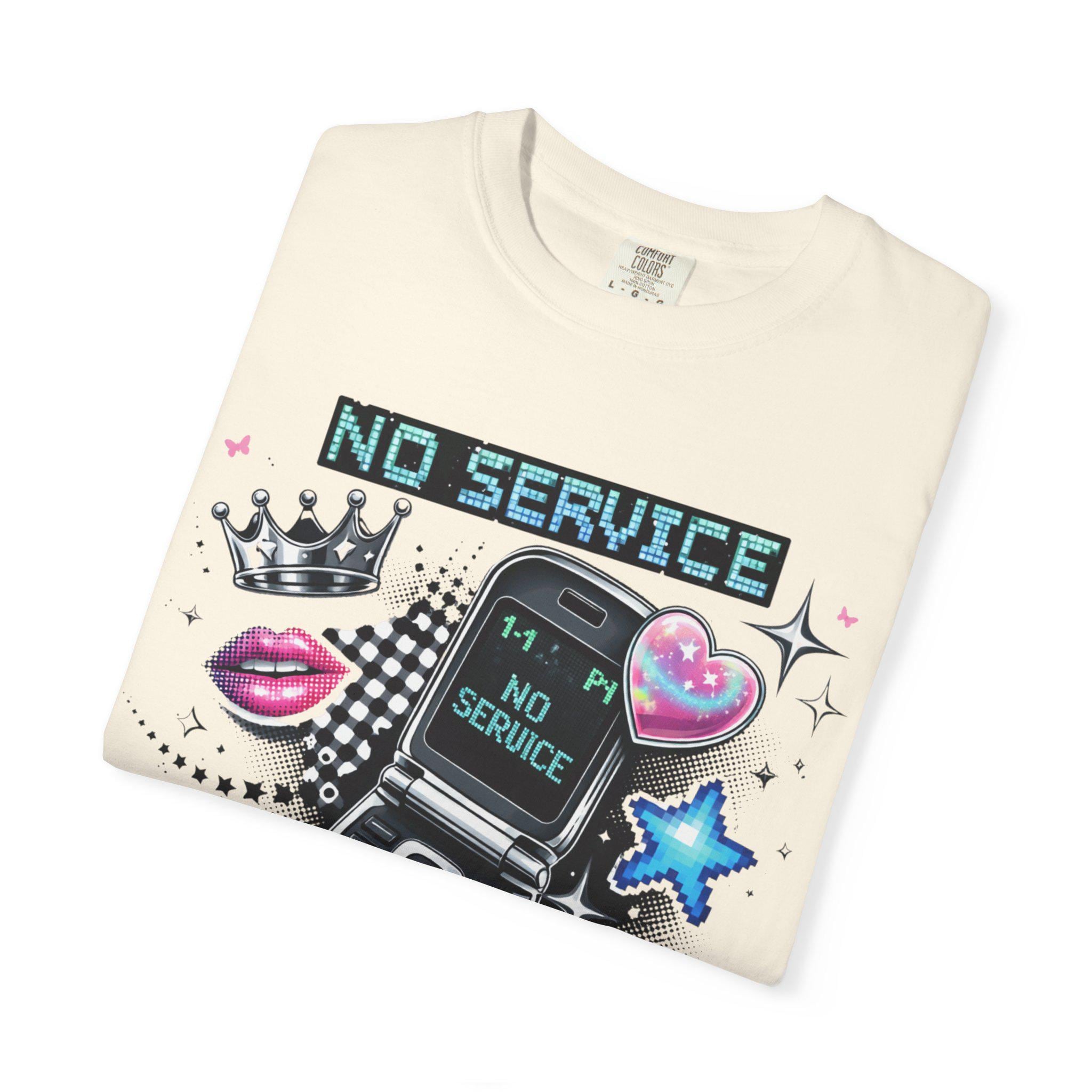 No Service Flip Phone Graphic Tee, Y2K Nostalgia Retro Top