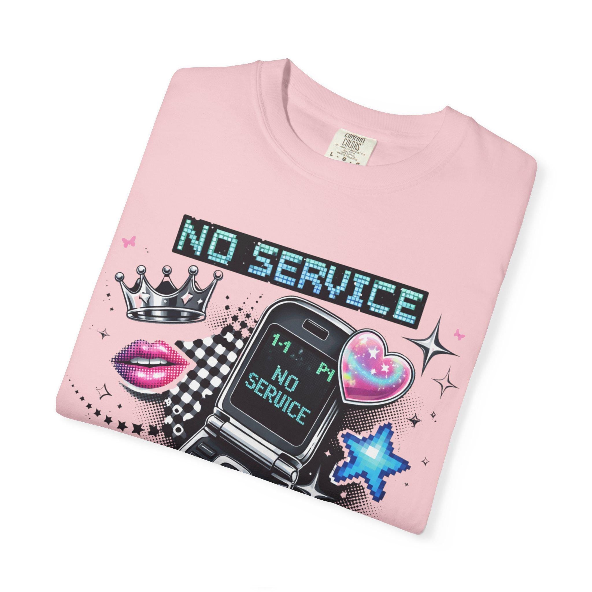 No Service Flip Phone Graphic Tee, Y2K Nostalgia Retro Top
