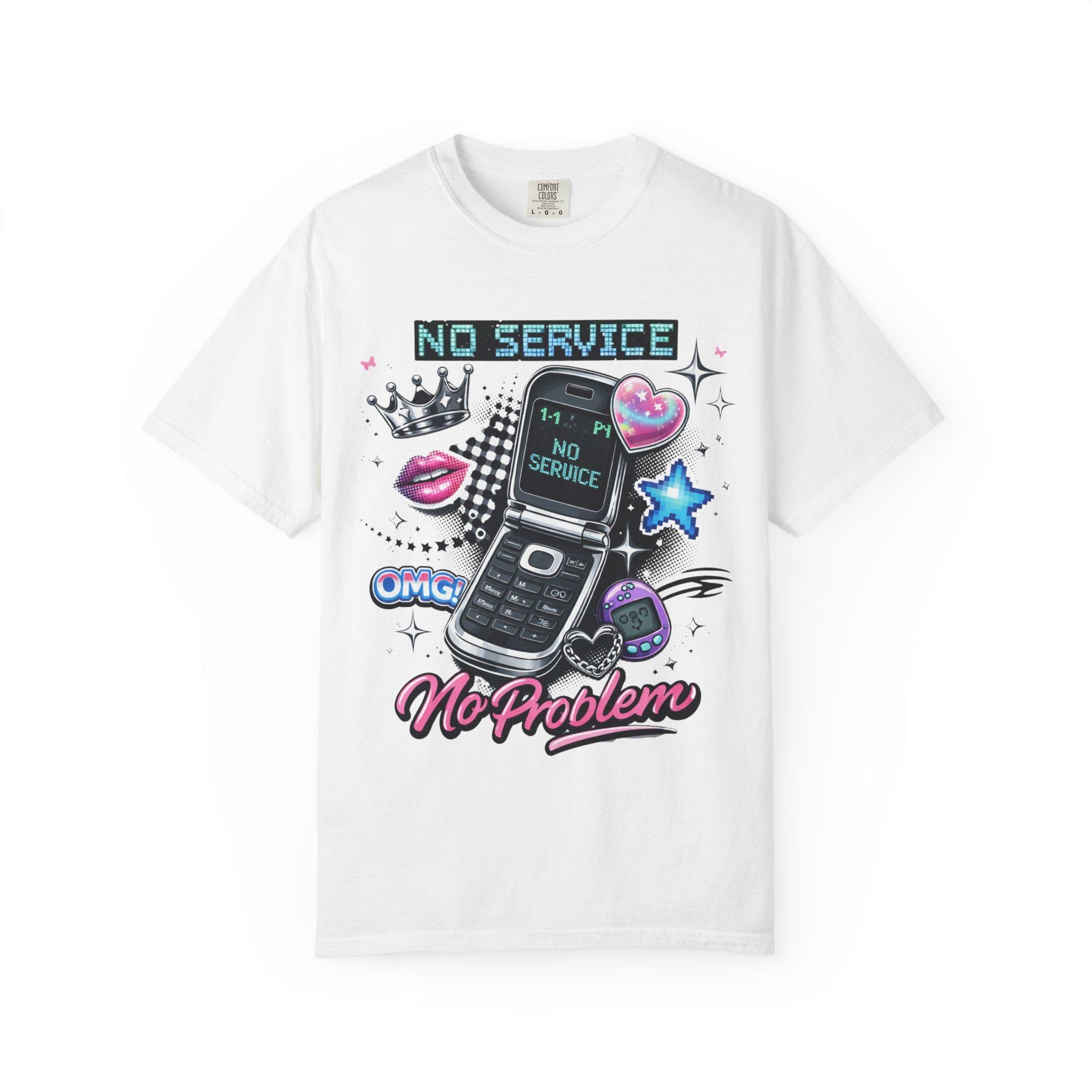 No Service Flip Phone Graphic Tee, Y2K Nostalgia Retro Top