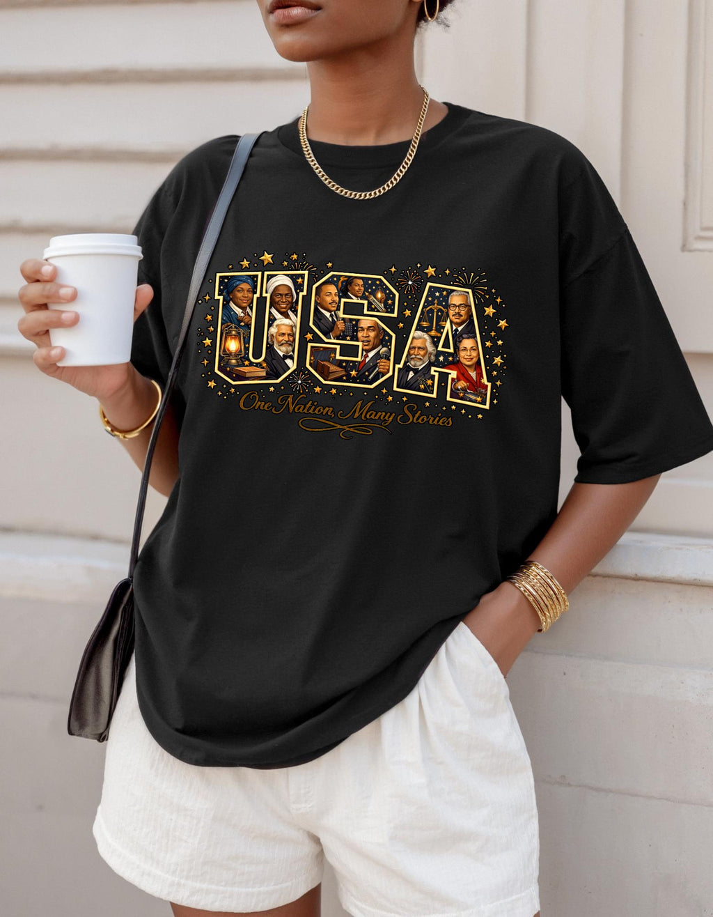 USA Letters Collage T-Shirt | Vintage Photo Patriotic Design Retro American Graphic Tee Gift