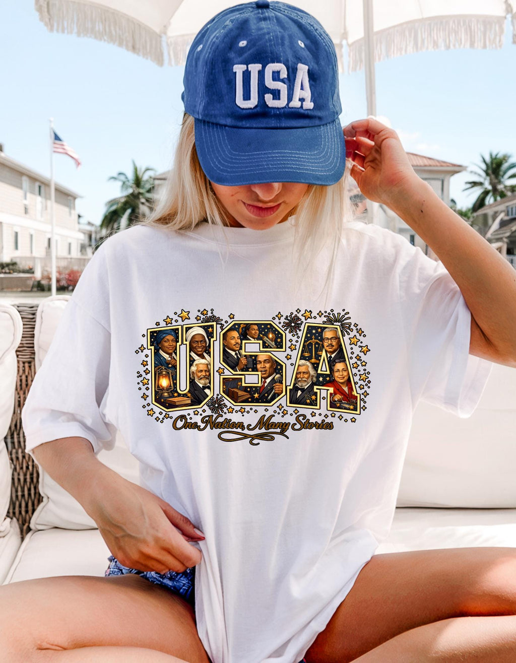 USA Letters Collage T-Shirt | Vintage Photo Patriotic Design Retro American Graphic Tee Gift