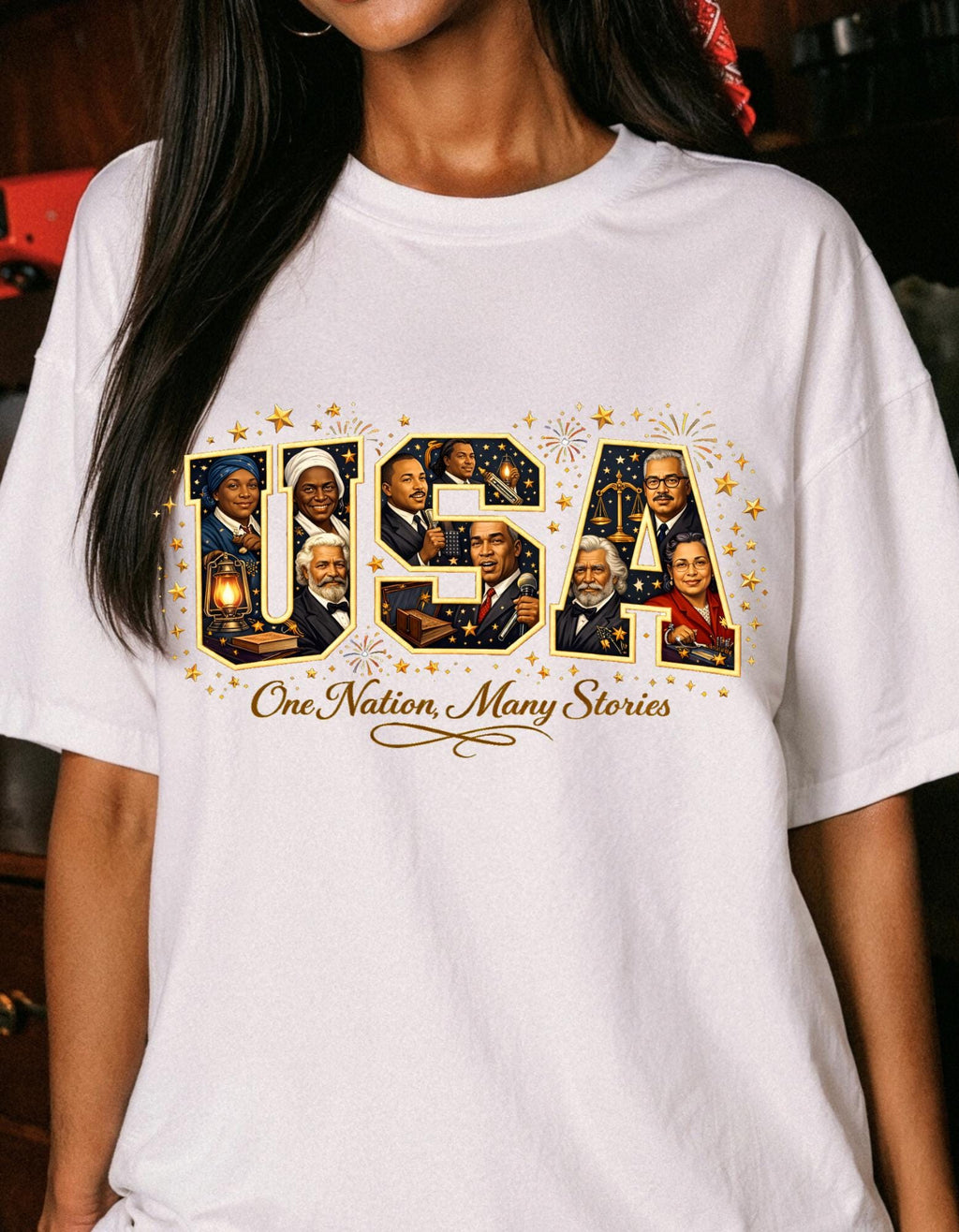 USA Letters Collage T-Shirt | Vintage Photo Patriotic Design Retro American Graphic Tee Gift