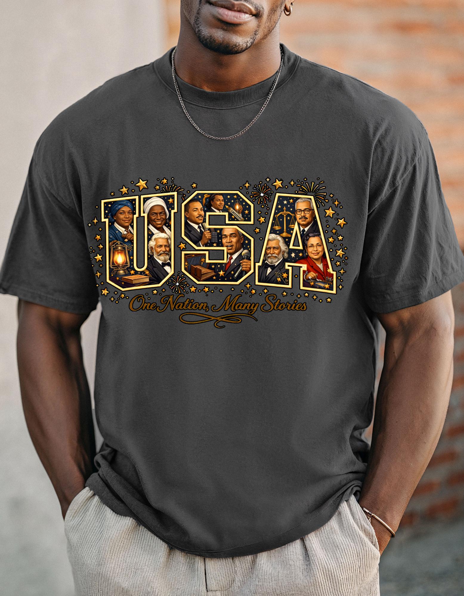 USA Letters Collage T-Shirt | Vintage Photo Patriotic Design Retro American Graphic Tee Gift