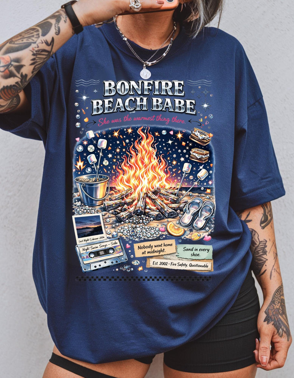 Bonfire Beach Night T-Shirt | Campfire Coastal Graphic Tee Summer Outdoor Unisex Apparel
