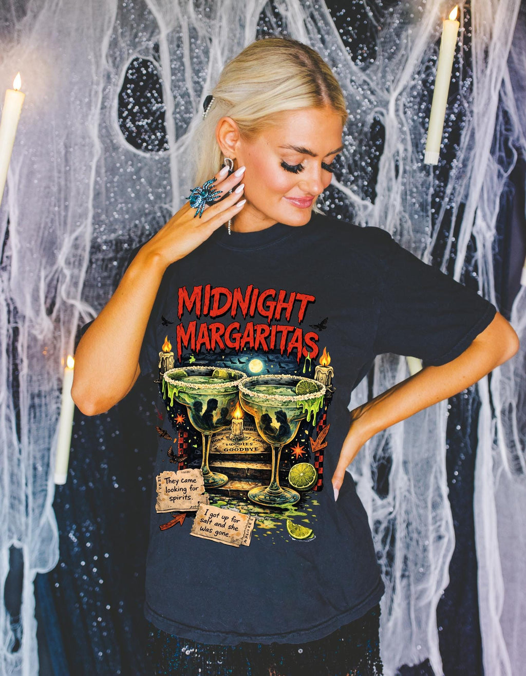 Midnight Margaritas Graphic Tee | Hand-Illustrated Cocktail Skull Art Shirt