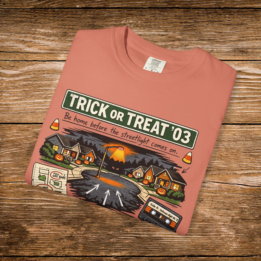 Trick or Treat '03 Halloween Collage T-Shirt | Haunted Neighborhood Vintage Spooky Graphic Tee