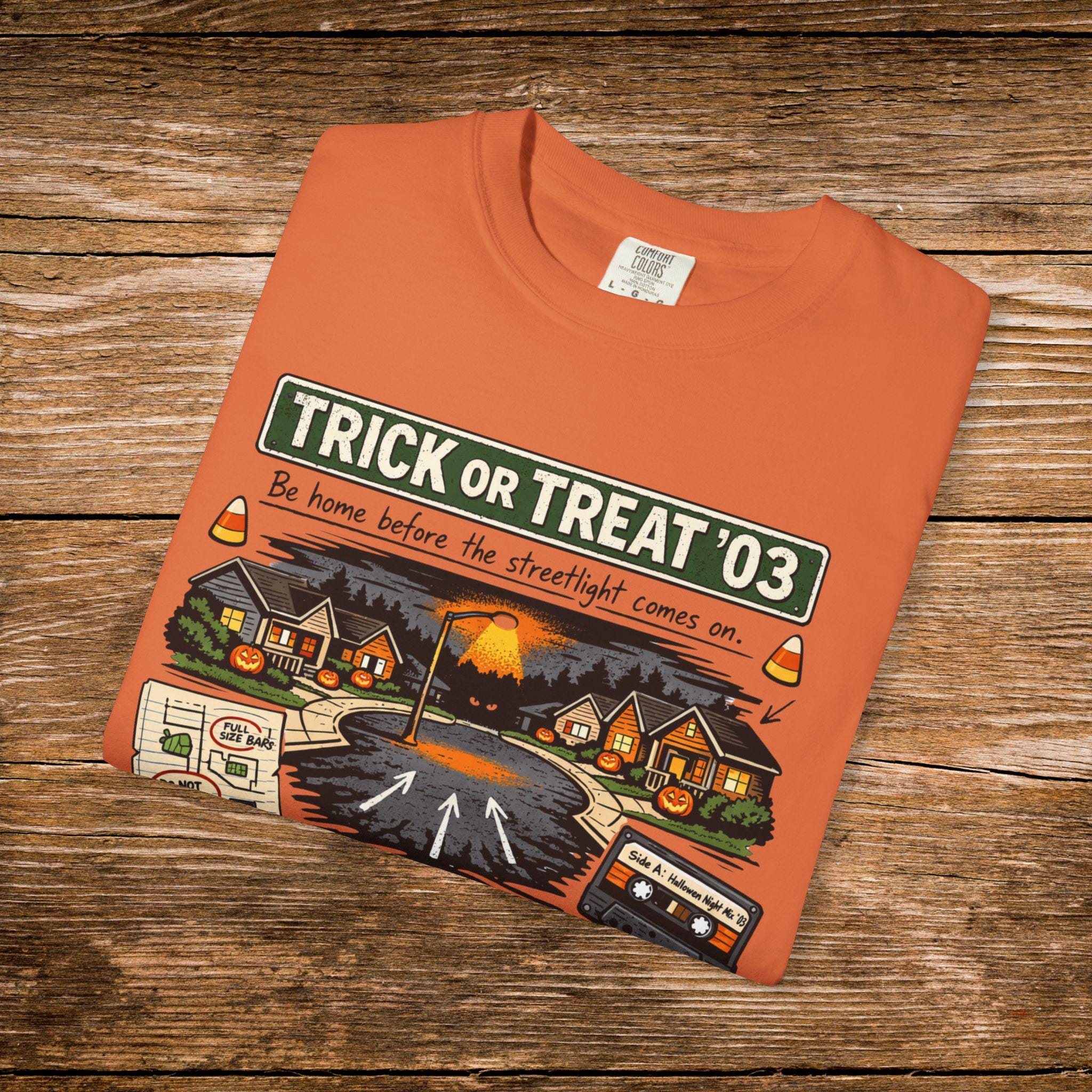 Trick or Treat '03 Halloween Collage T-Shirt | Haunted Neighborhood Vintage Spooky Graphic Tee
