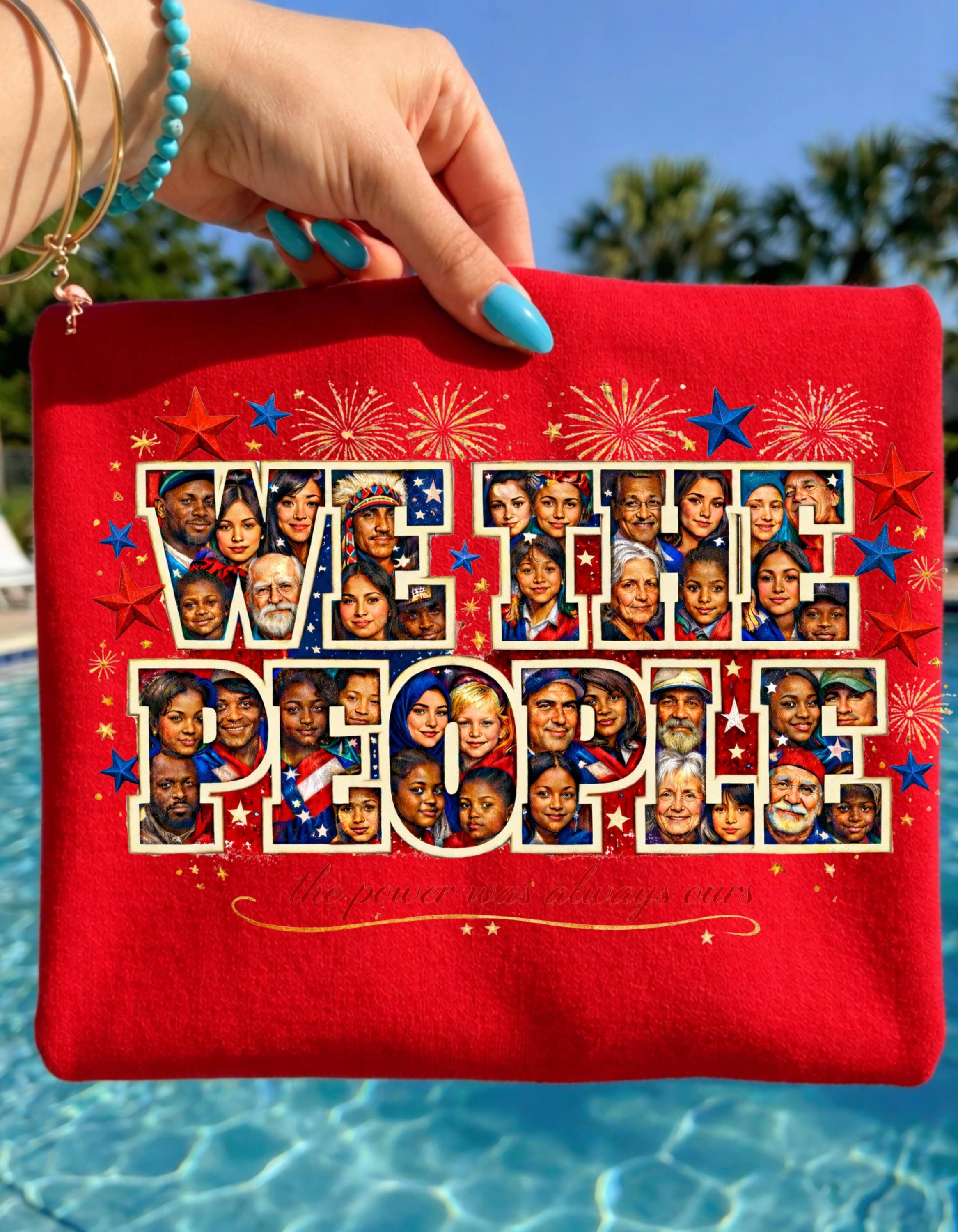 We The People Melting Pot Collage T-Shirt | Patriotic Stars Faces Typography Vintage Political Unity Tee