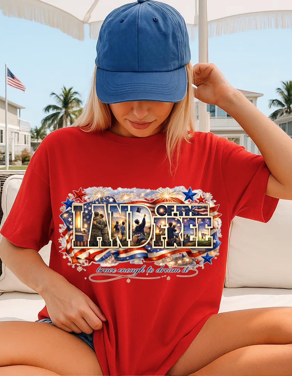 Land of the Free Graphic T-Shirt | Patriotic Americana Stars Flag Design Vintage Tee