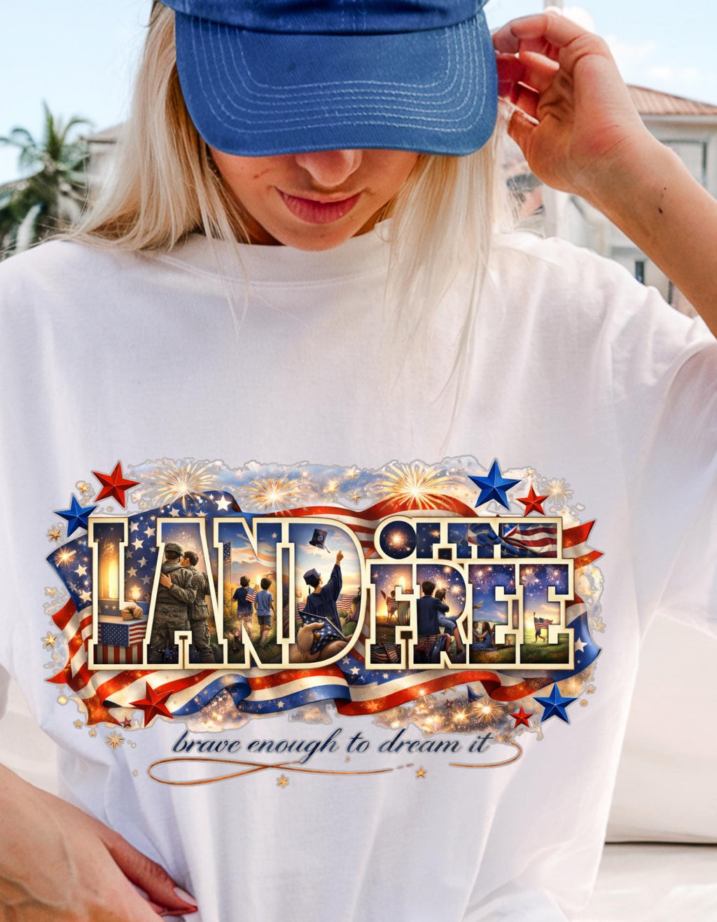 Land of the Free Graphic T-Shirt | Patriotic Americana Stars Flag Design Vintage Tee