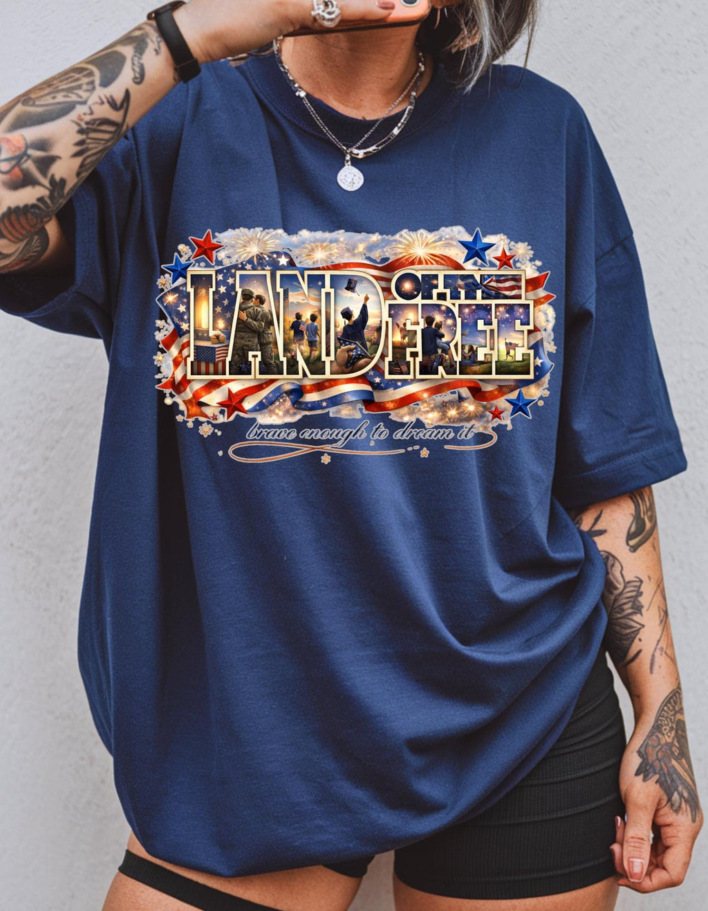 Land of the Free Graphic T-Shirt | Patriotic Americana Stars Flag Design Vintage Tee