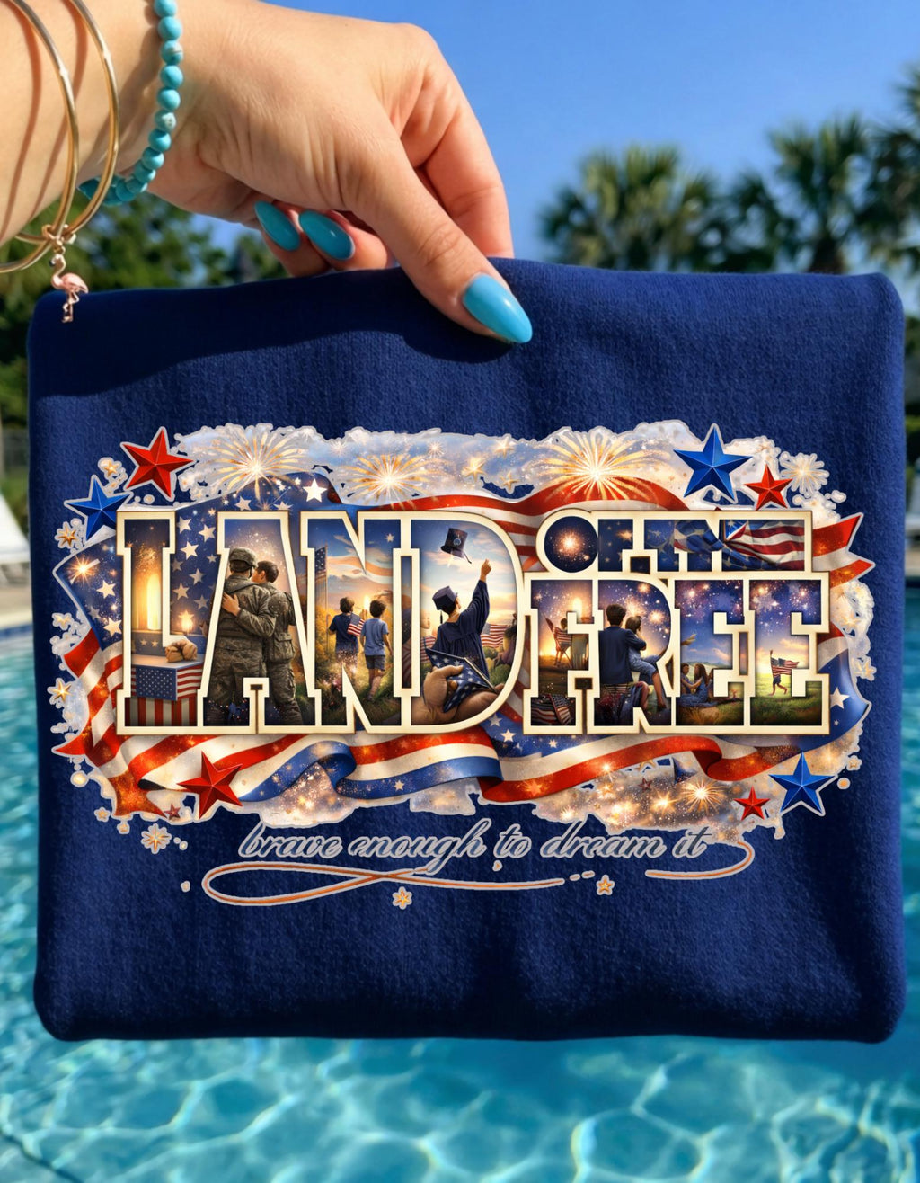 Land of the Free Graphic T-Shirt | Patriotic Americana Stars Flag Design Vintage Tee