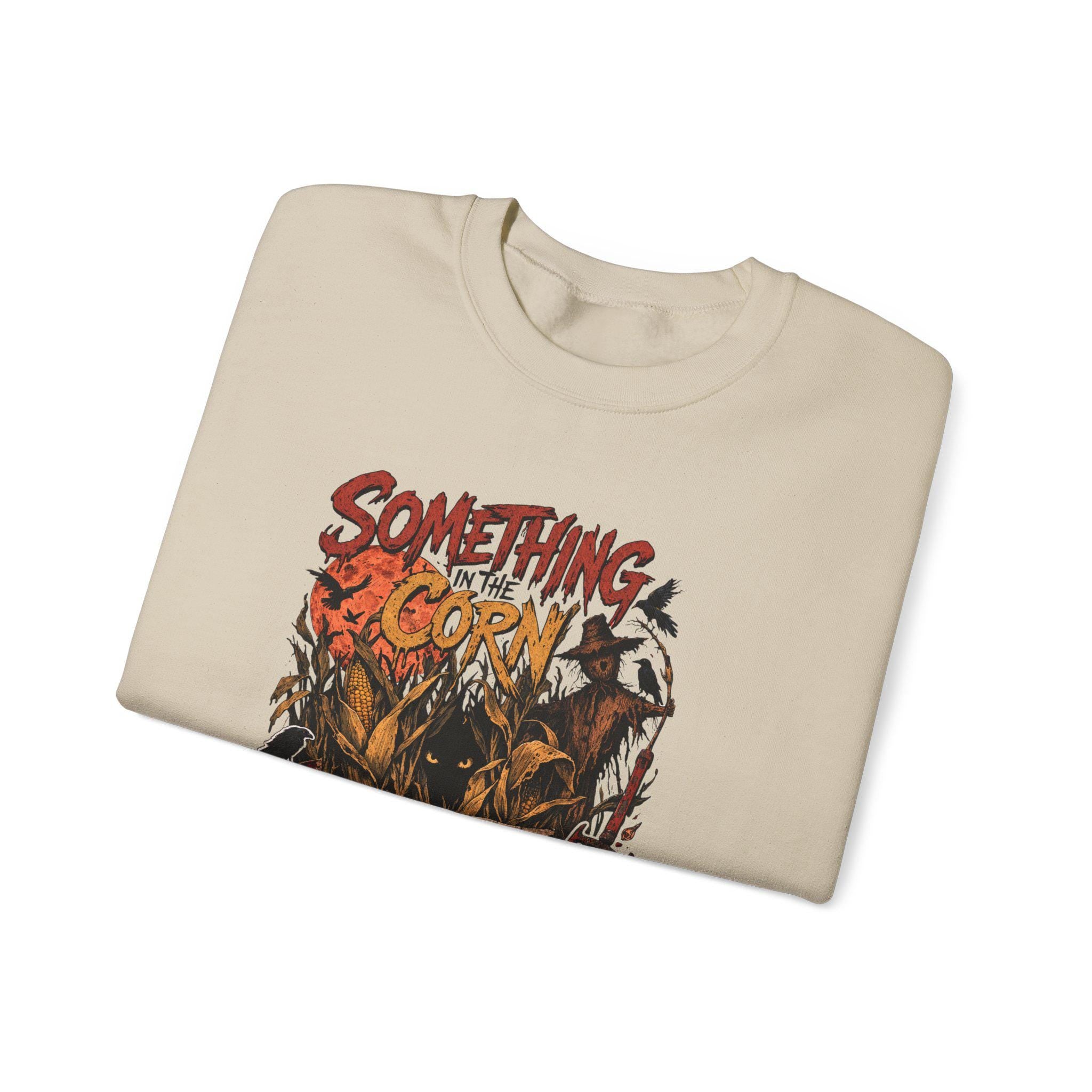 Something in the Corn creepy scarecrow crewneck sweatshirt | Halloween cornfield horror design