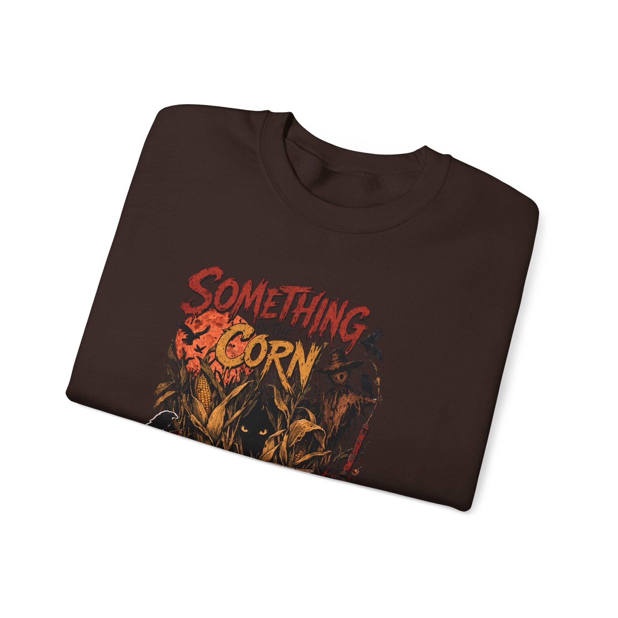 Something in the Corn creepy scarecrow crewneck sweatshirt | Halloween cornfield horror design