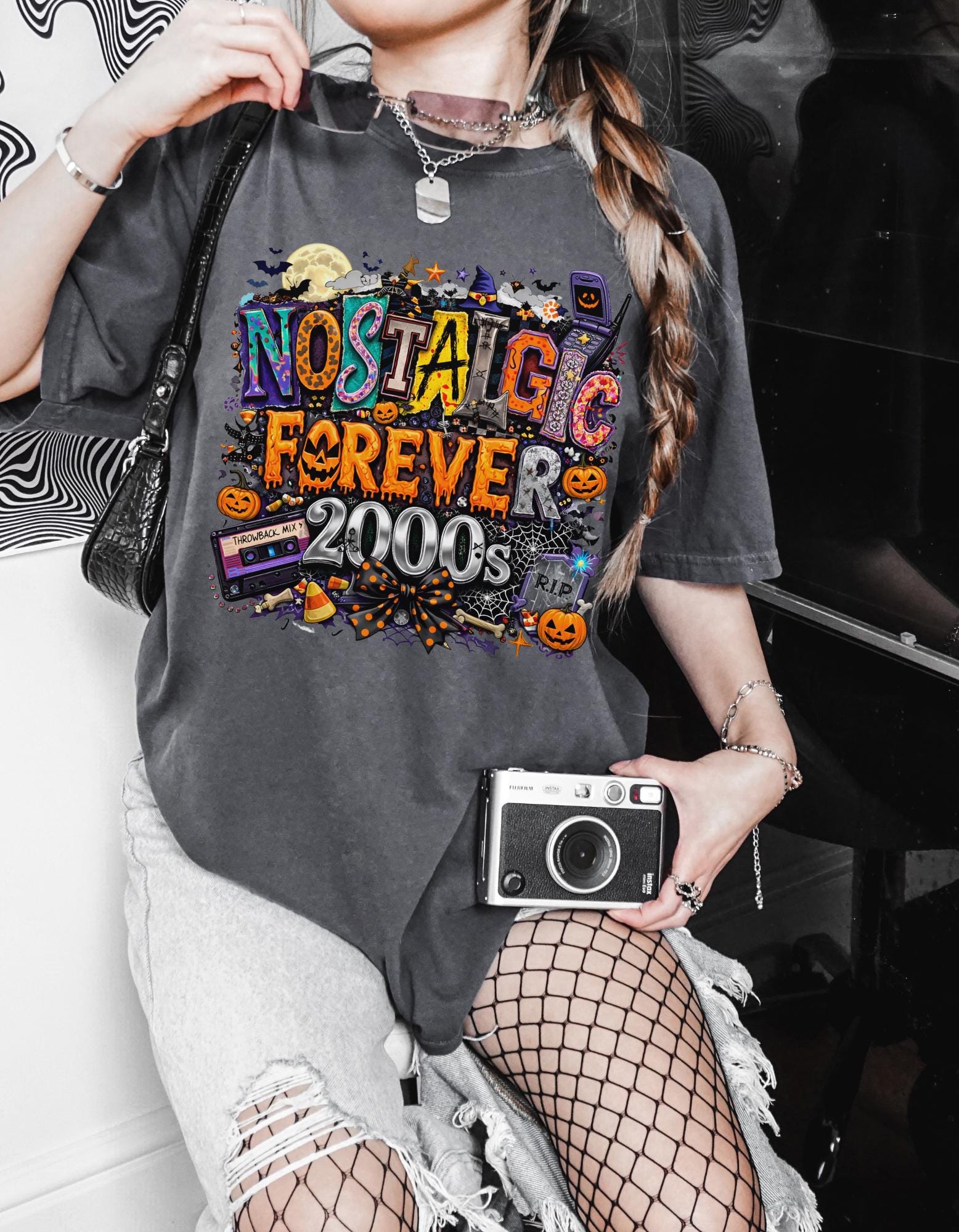 Nostalgic Forever 2000s Halloween T-Shirt | Retro Cassette Pumpkins Vintage Graphic Tee Spooky Y2K Throwback