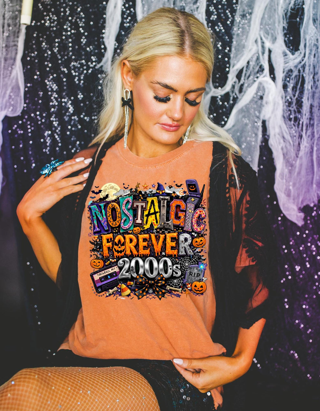 Nostalgic Forever 2000s Halloween T-Shirt | Retro Cassette Pumpkins Vintage Graphic Tee Spooky Y2K Throwback