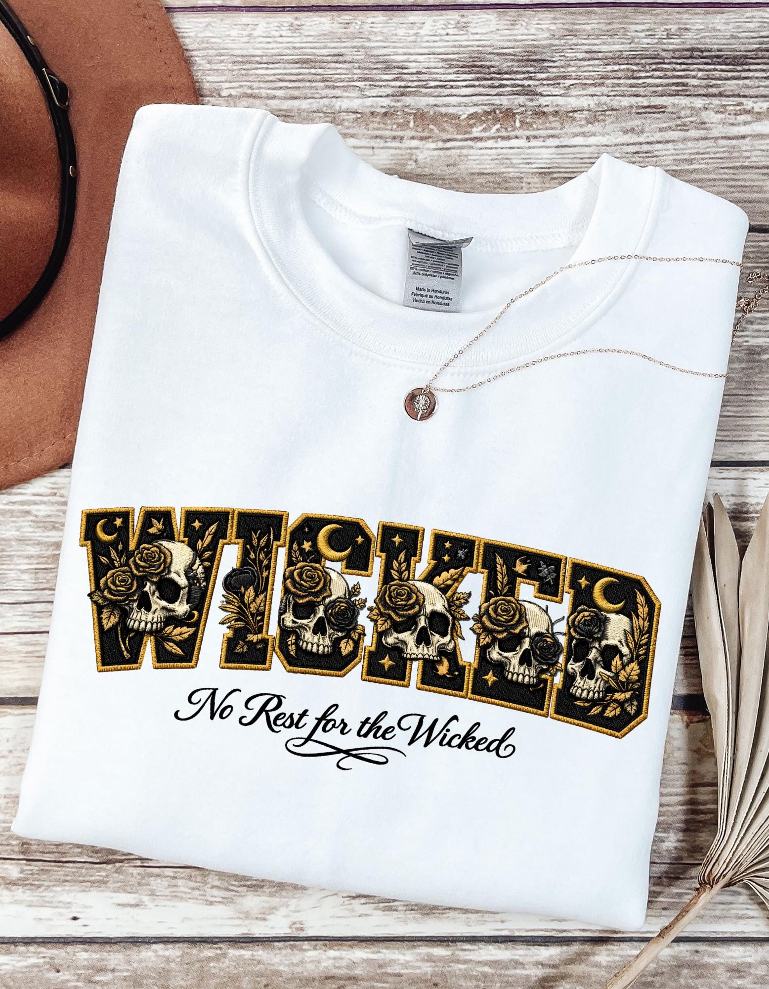 Wickedly Gothic Leopard Print Lettering No Rest For The Wicked Crewneck Sweatshirt