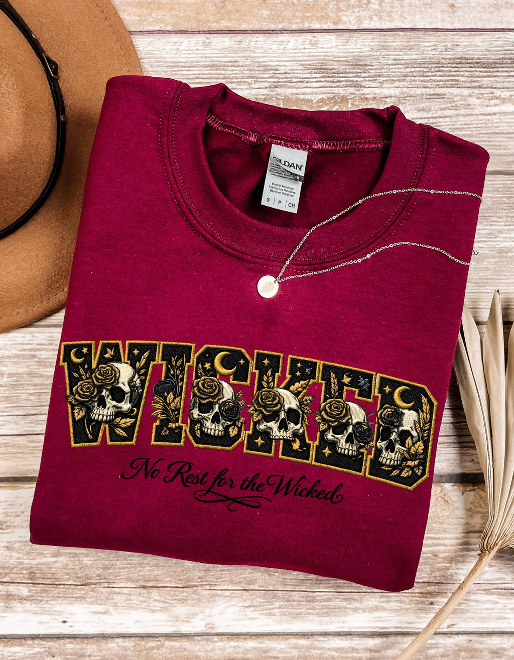 Wickedly Gothic Leopard Print Lettering No Rest For The Wicked Crewneck Sweatshirt