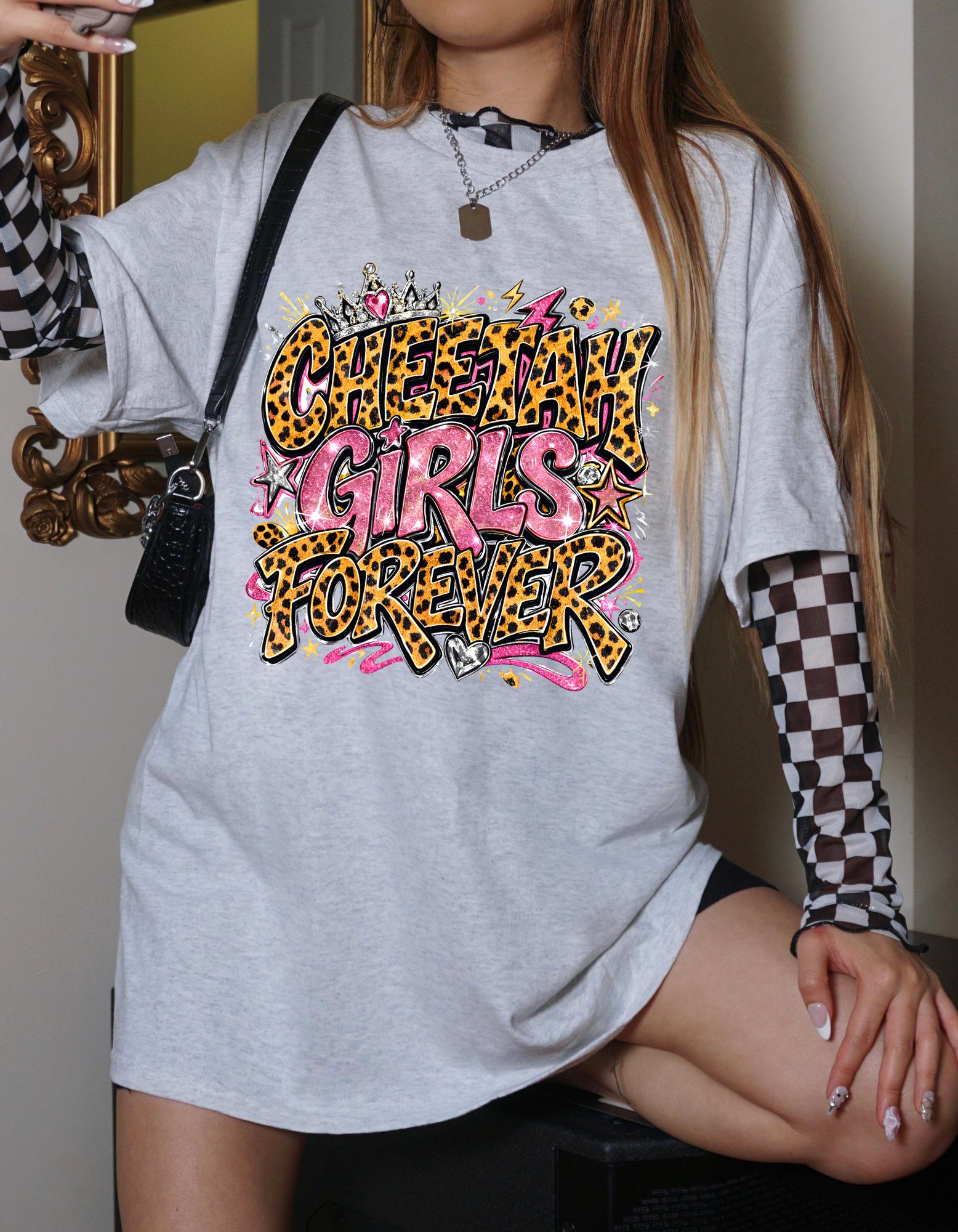 Cheetah Girls Forever T-Shirt | Leopard Print Graffiti Text Design Graphic Tee Streetwear
