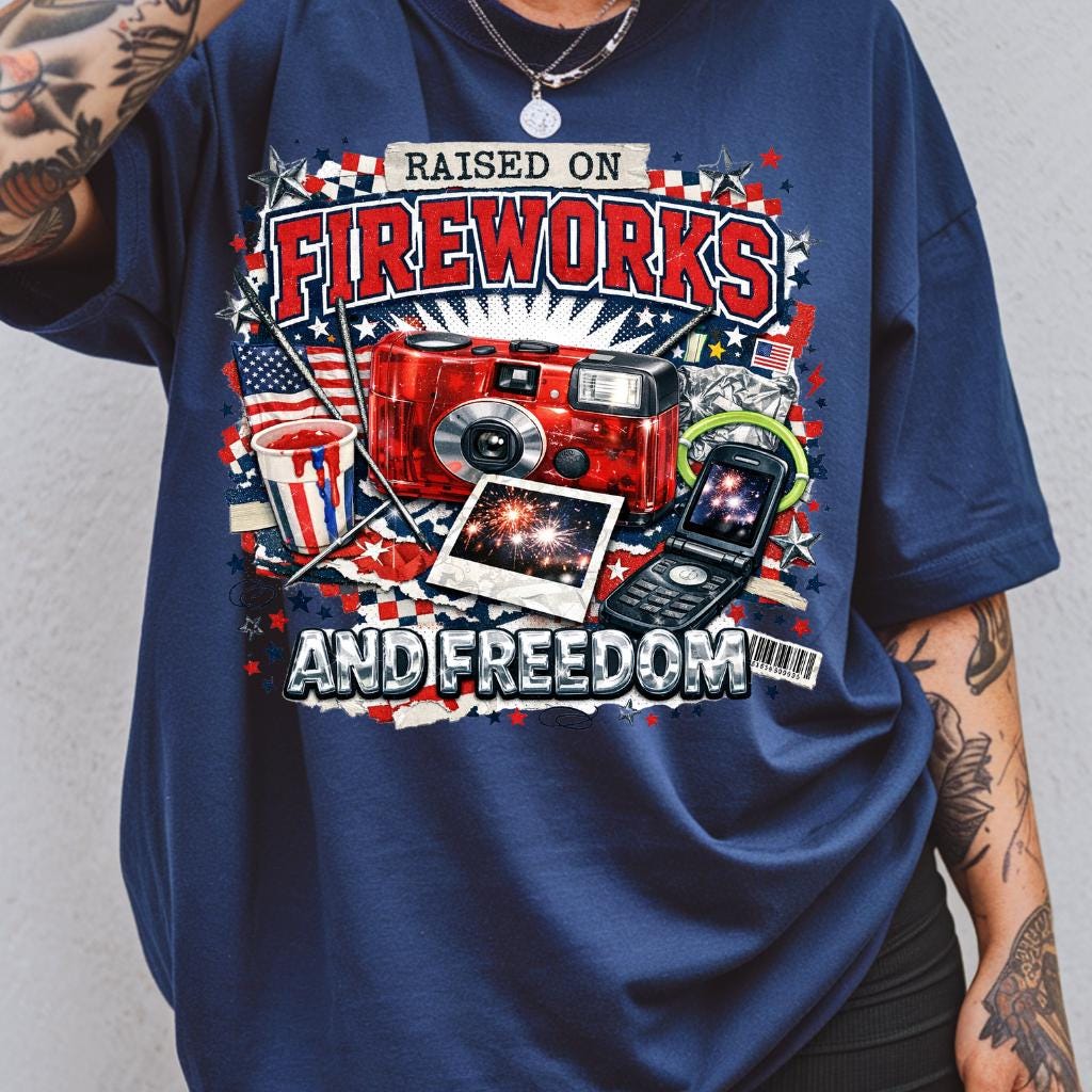 Raised on Fireworks and Freedom T-Shirt | Patriotic 4th of July Veteran Tee American Pride Gift