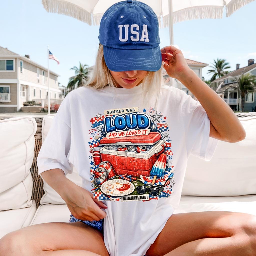 Summer Was Loud Cooler Graphic T-Shirt | Patriotic Fourth of July Vintage Festival Tee