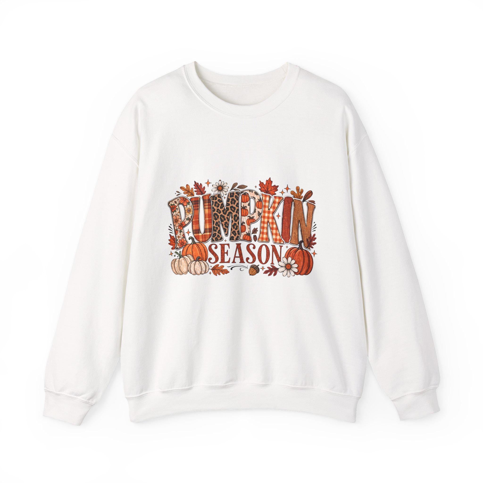Pumpkin Season Sweatshirt Fall Autumn Leaves Harvest Thanksgiving Cozy Crewneck Sweater Gift