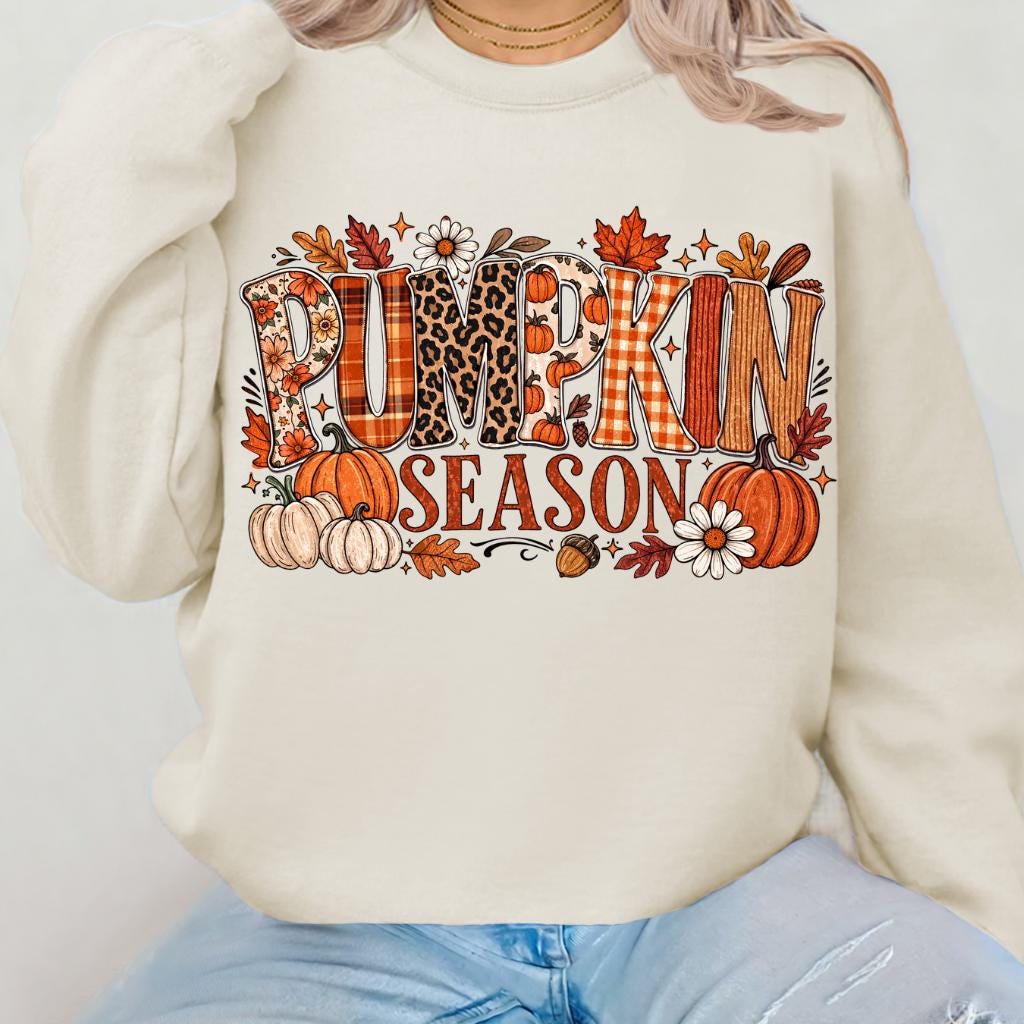 Pumpkin Season Sweatshirt Fall Autumn Leaves Harvest Thanksgiving Cozy Crewneck Sweater Gift