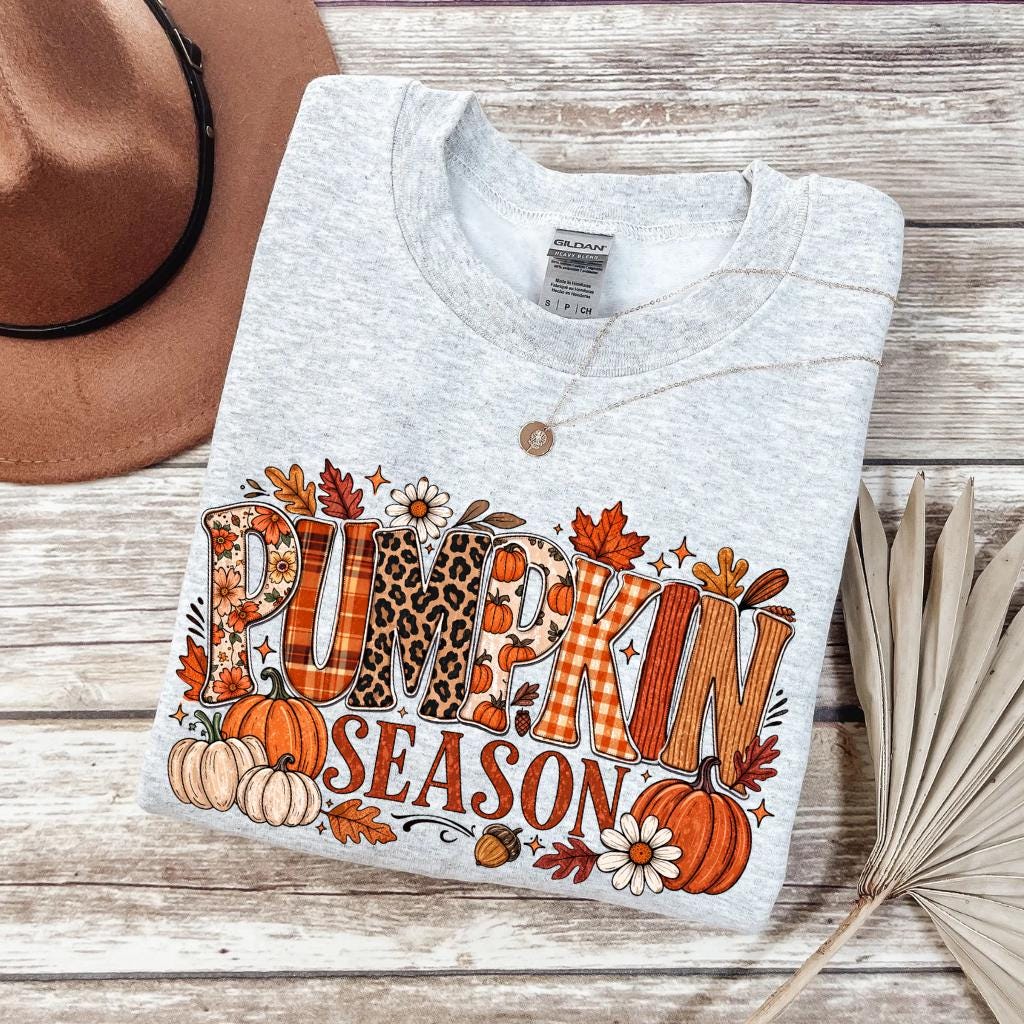 Pumpkin Season Sweatshirt Fall Autumn Leaves Harvest Thanksgiving Cozy Crewneck Sweater Gift