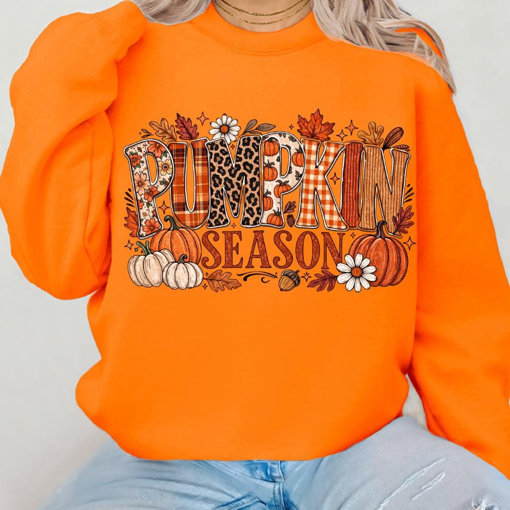 Pumpkin Season Sweatshirt Fall Autumn Leaves Harvest Thanksgiving Cozy Crewneck Sweater Gift