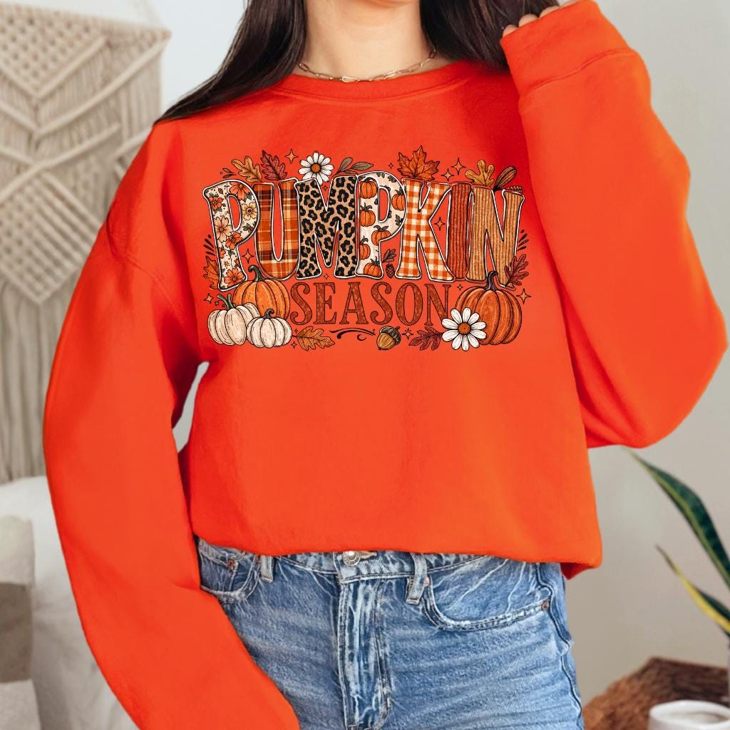 Pumpkin Season Sweatshirt Fall Autumn Leaves Harvest Thanksgiving Cozy Crewneck Sweater Gift