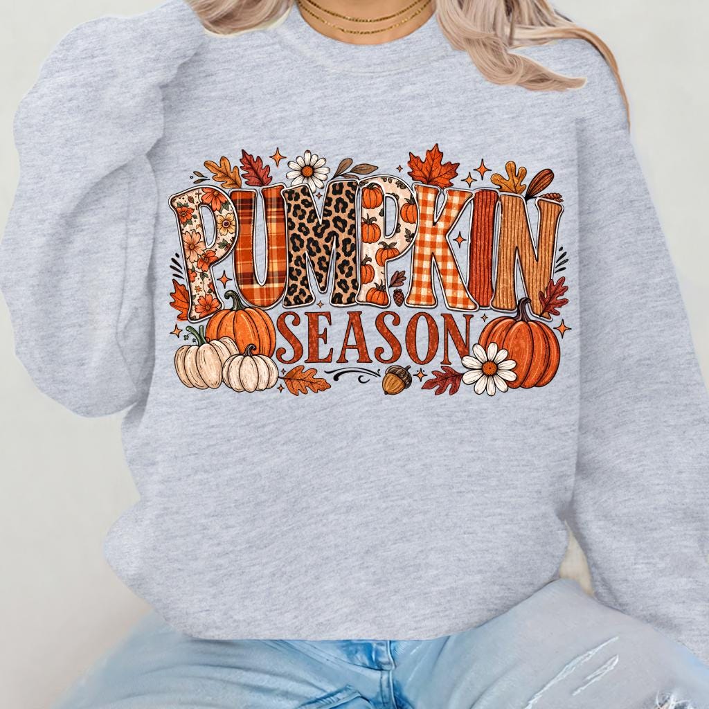 Pumpkin Season Sweatshirt Fall Autumn Leaves Harvest Thanksgiving Cozy Crewneck Sweater Gift
