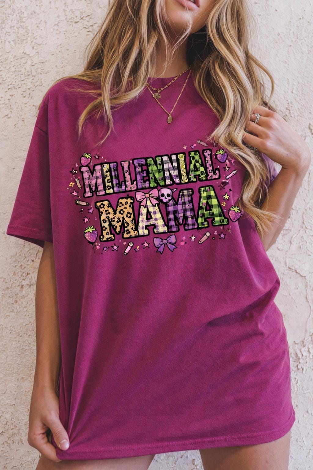 Millennial Mama T-Shirt | Garment-Dyed Boho Mom Tee, Leopard Bow Heart Design