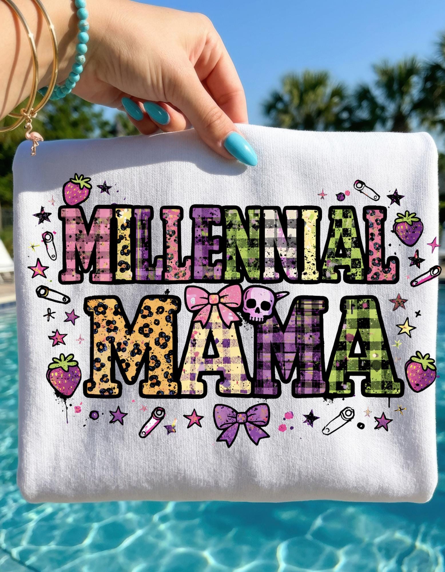 Millennial Mama T-Shirt | Garment-Dyed Boho Mom Tee, Leopard Bow Heart Design