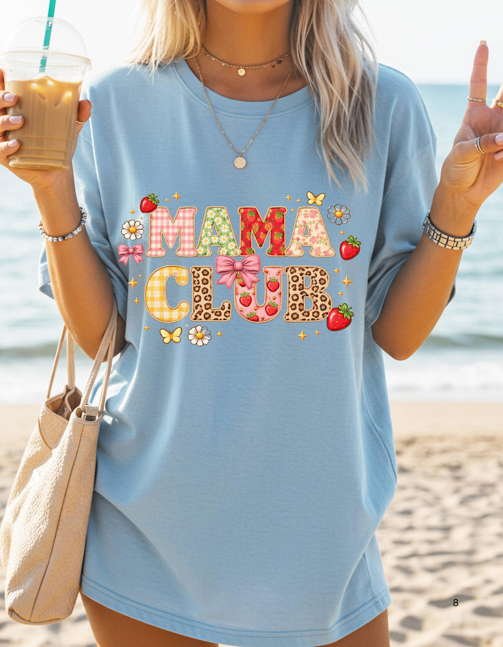 Mama Club T-Shirt: Retro Strawberry Floral Graphic Top – Boho Casual Wear