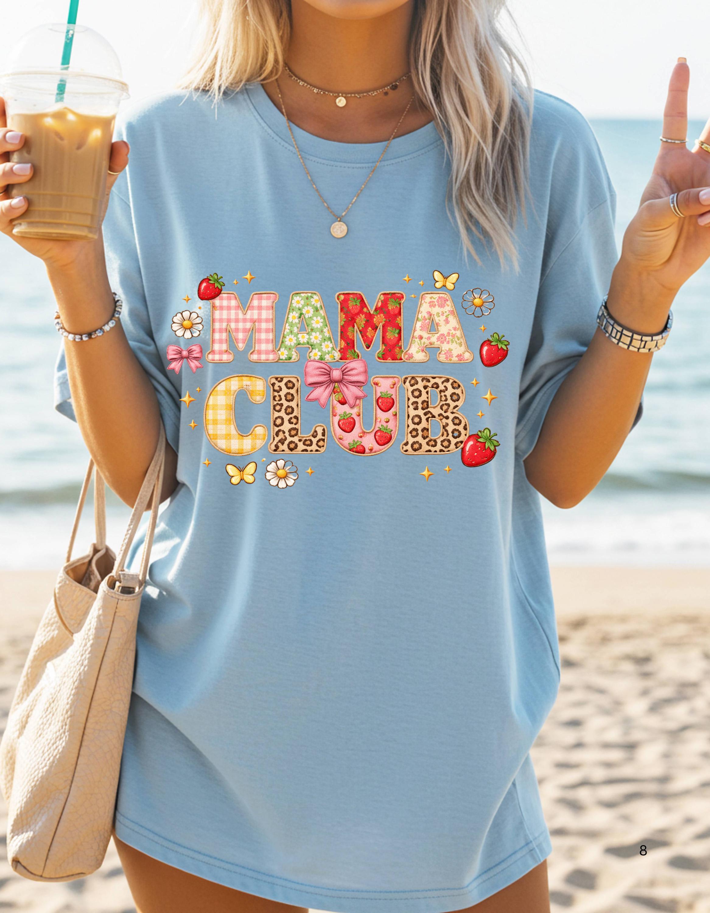 Mama Club T-Shirt: Retro Strawberry Floral Graphic Top – Boho Casual Wear